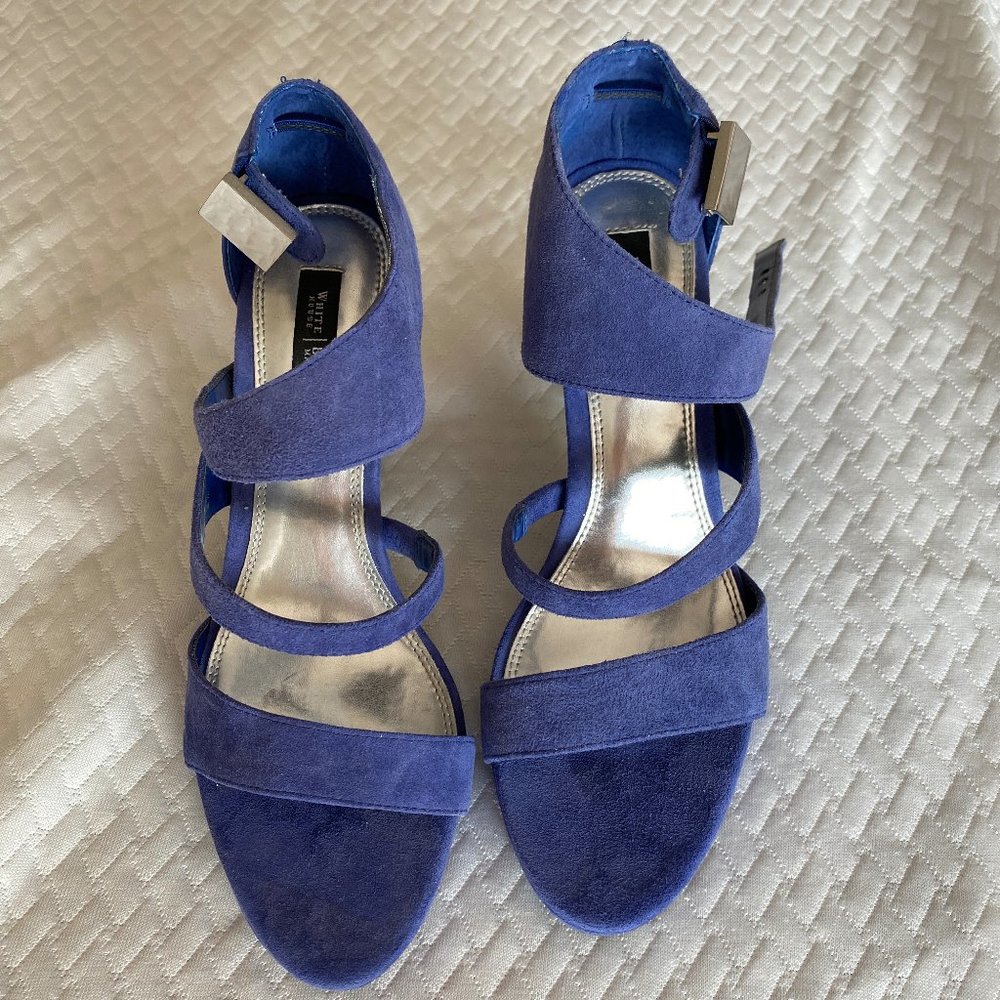 Royal blue suede platform heels